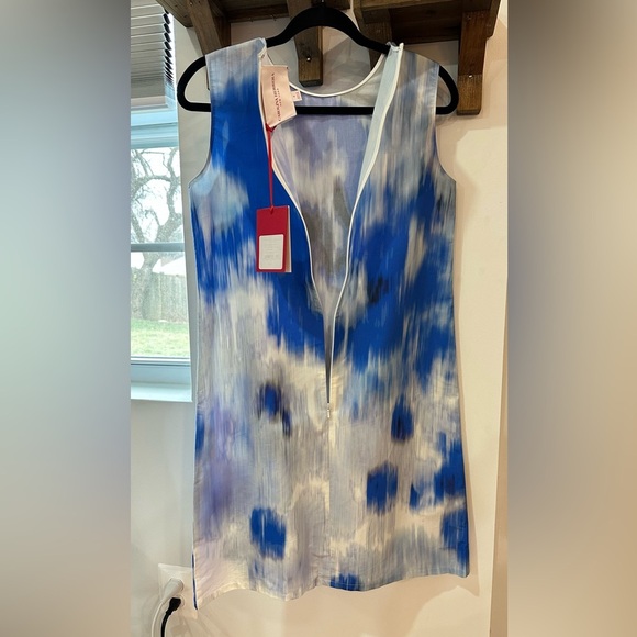 NWT Carolina Herrera Sleeveless Shift Dress Blue Abstract Size 4 - Picture 7 of 11